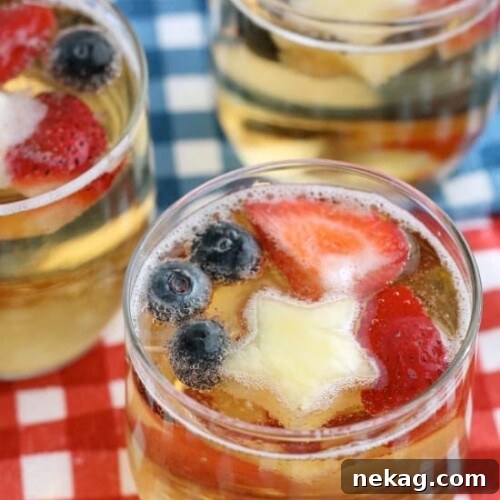 Red, White & Blue Patriotic Punch Recipe for 4th of July 9 This Patriotic Punch is a fizzy drink made easy with only two ingredients and decorated with fruit for a red, white, and blue, party punch the whole family can enjoy!