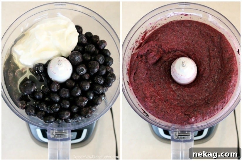 With only 4 ingredients and 5 minutes or less in the food processor (or blender), you can have this healthy Instant Blueberry Frozen Yogurt!