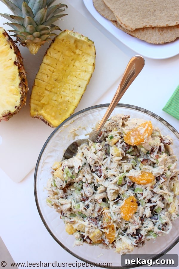 This isn't your grandma's chicken salad! Try this new and refreshing Aloha Chicken Salad full of sweet and savory tropical flavors on a buttery croissant or homemade wrap!