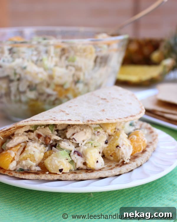 This isn't your grandma's chicken salad! Try this new and refreshing Aloha Chicken Salad full of sweet and savory tropical flavors on a buttery croissant or homemade wrap!