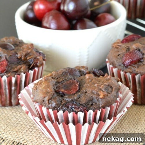 These Chocolate Cherry Banana Bread Muffins are loaded with fresh, plump cherries. They're a perfect way to use up your extra bananas while fresh cherries are in season!