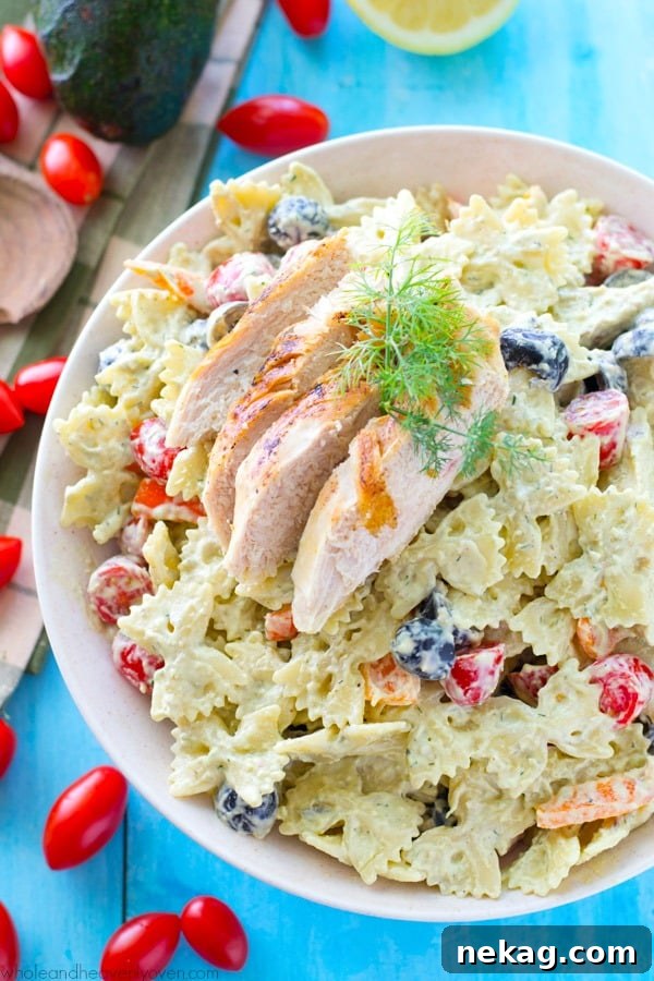 This creamy pasta salad is jam-packed with juicy grilled chicken, a rainbow of colorful veggies, and a light, flavorful homemade avocado ranch dressing. Bring this salad to any picnic and watch it vanish!