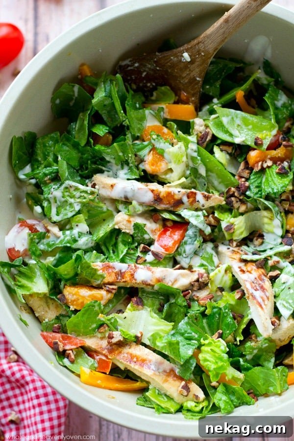 Grilled ranch-marinated chicken, a rainbow of fresh veggies and lots of ranch dressing collide in this simple, flavor-loaded chopped salad.