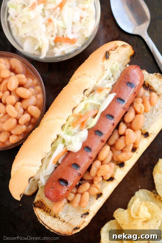Gourmet Hot Dog Recipes for Restaurant-Quality Flavor 5 This gourmet Southern inspired Hot Dog is made with Ball Park Park's Finest all beef hot dogs topped with baked beans and creamy cole slaw.