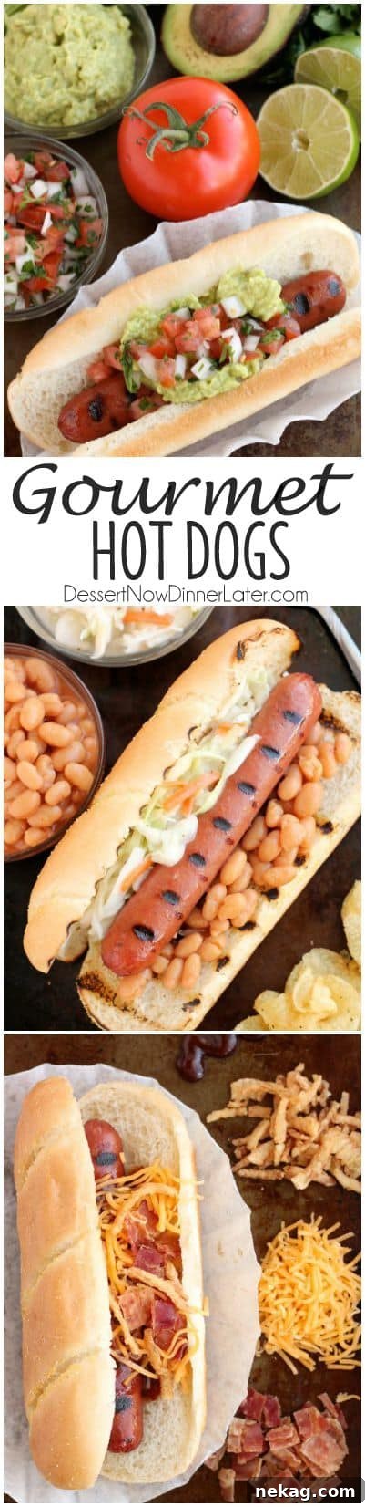 Gourmet Hot Dog Recipes for Restaurant-Quality Flavor 7 For your next barbecue or backyard grilling party, impress your guests with these Gourmet Hot Dogs 3 Ways: Mexican, Southern, and Western-style.