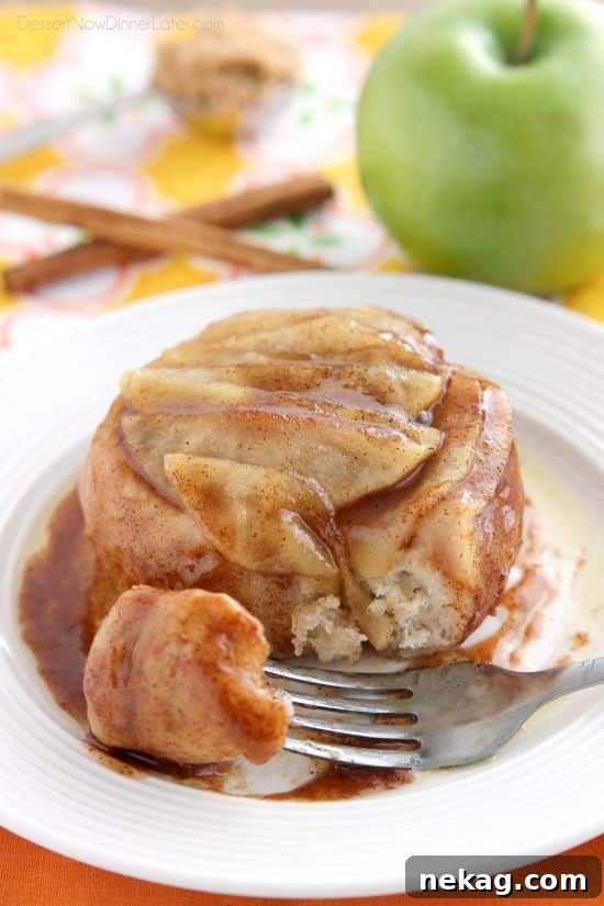 This single serving Upside-Down Apple Cinnamon Roll cooks in 2 minutes in the microwave! The perfect fall dessert for one!
