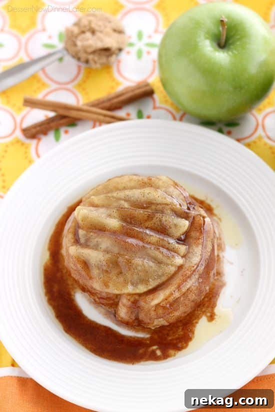 This single serving Upside-Down Apple Cinnamon Roll cooks in 2 minutes in the microwave! The perfect fall dessert for one!