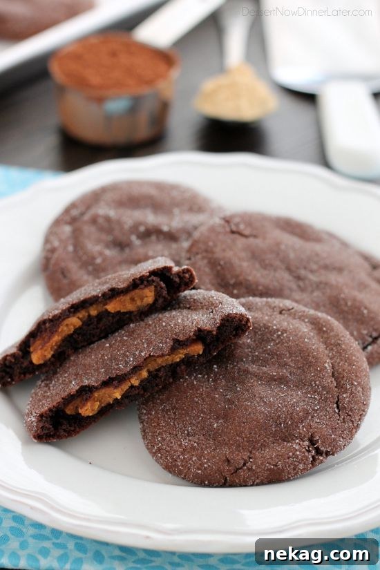 These Peanut Butter Stuffed Chocolate Cookies are soft and indulgent, but use peanut powder for less fat, without compromising taste!
