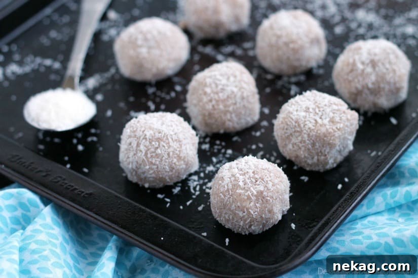 Chewy Coconut Snowballs Recipe: Simple No-Bake Coconut Treats 4 No-bake Coconut Snowballs are simple and delicious! The perfect healthy dessert to curb that sweet-tooth craving! Bonus: They're egg, dairy, and gluten free!