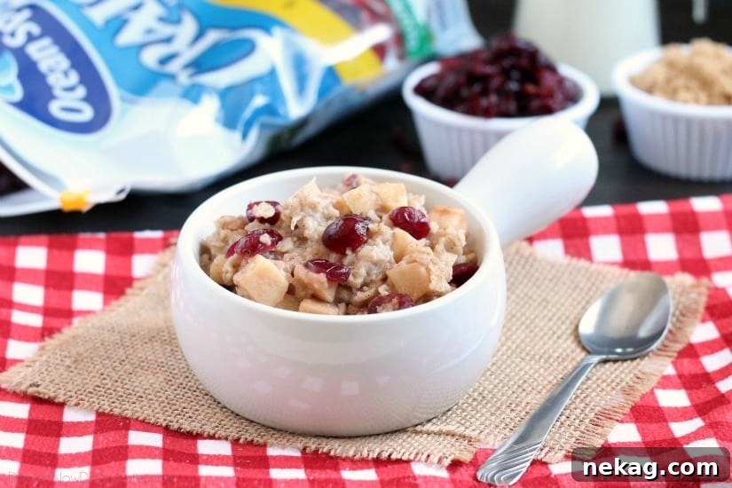 Cranberry Apple Slow Cooker Steel-Cut Oatmeal Recipe 9 Hearty oatmeal gets a tangy twist with Craisins® and fresh apples. Bonus! This cranberry apple oatmeal is made in the slow cooker for a hot breakfast ready when you are!