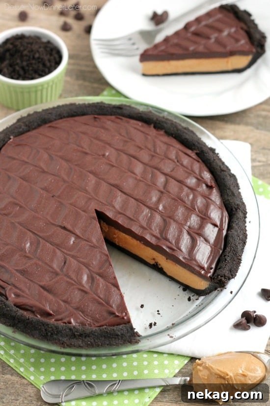 No-Bake Peanut Butter Pie Recipe (+10 More Peanut Butter Desserts) 9 This No-Bake Peanut Butter Pie with an oreo crust, whipped peanut butter filling, and silky chocolate ganache will have you savoring every decadent bite!