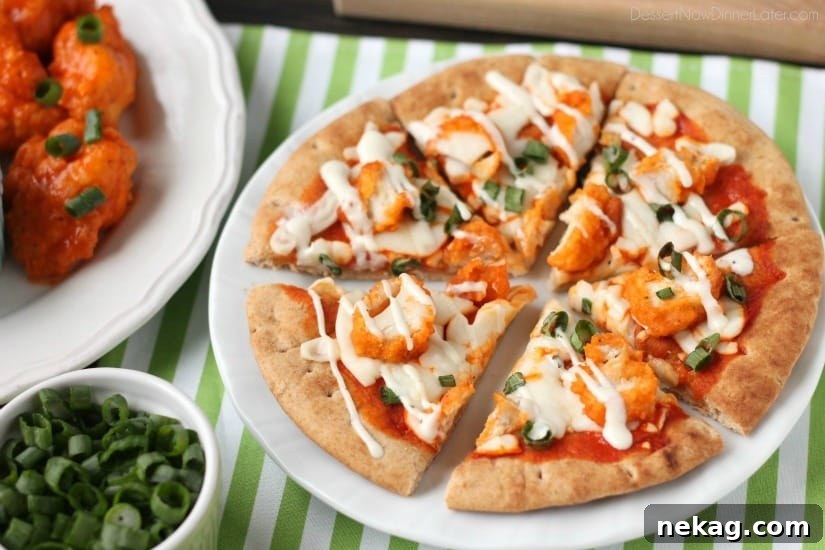 Farm Rich Boneless Buffalo Chicken Bites help make this flatbread pizza a quick and delicious game day snack!