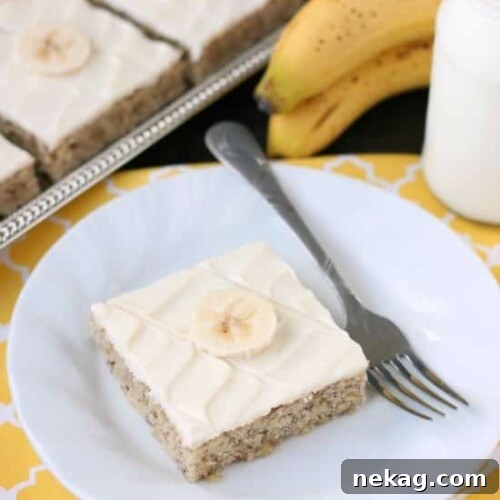 Ultimate Moist Banana Cake Recipe for Homemade Baking 6 This is the BEST banana cake topped with the BEST cream cheese frosting! Perfect for picnics and potlucks, this banana sheet cake is a crowd pleaser! Everyone asks for the recipe!
