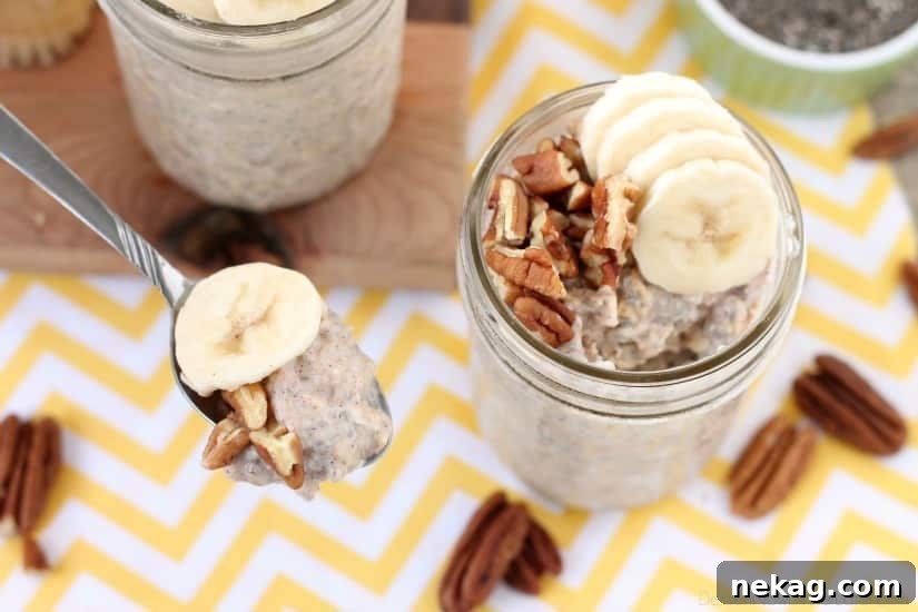 Banana Bread Overnight Oats Recipe for Quick Breakfast 5 Bananas, cinnamon, and pecans combine in these overnight oats to create a delicious banana bread inspired, protein-packed breakfast.