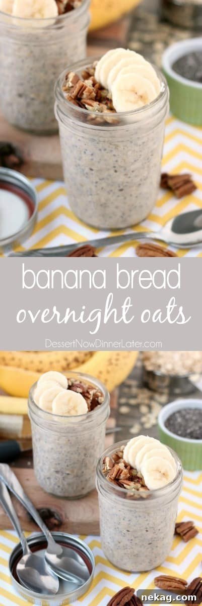Banana Bread Overnight Oats Recipe for Quick Breakfast 7 Bananas, cinnamon, and pecans combine in these overnight oats to create a delicious banana bread inspired, protein-packed breakfast.