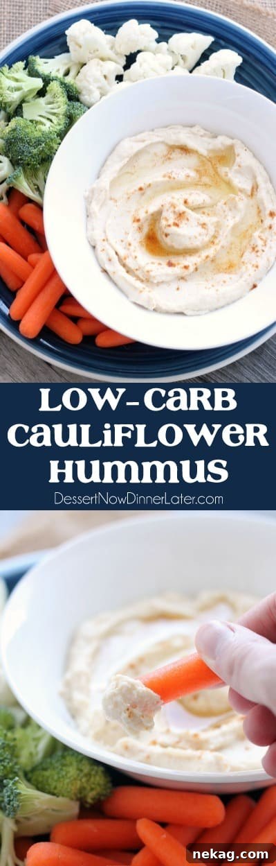 This low carb cauliflower hummus is smooth, creamy, and full of savory garlic flavor!