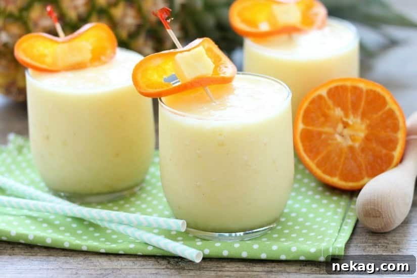 Just add ice to this frothy, sweet, and creamy 4-ingredient summer slush, also called Pineapple Orange Smoothie.