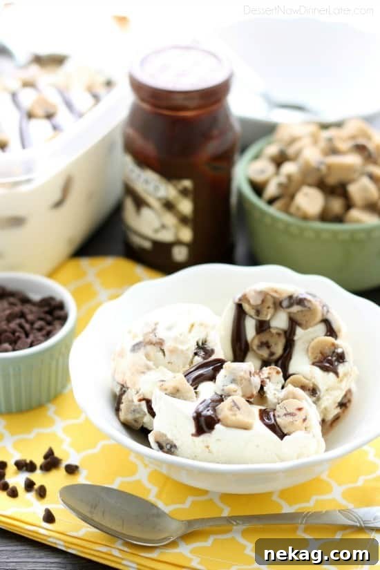 No-Churn Chocolate Chip Cookie Dough Ice Cream (Plus 10 More Recipes) 2 This no churn chocolate chip cookie dough ice cream has generous pieces of eggless cookie dough inside a creamy vanilla ice cream with hot fudge swirls. No ice cream machine needed to make this delicious dessert!