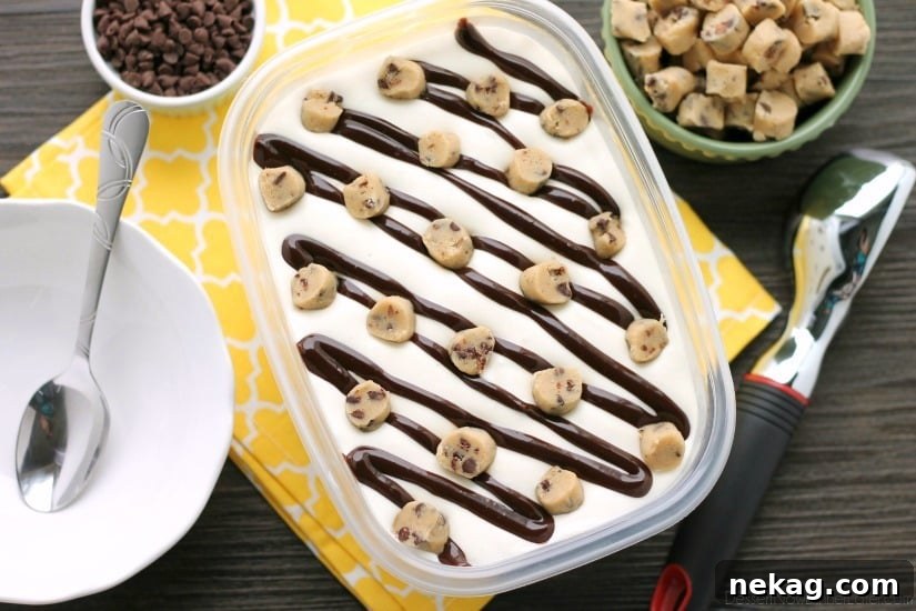 No-Churn Chocolate Chip Cookie Dough Ice Cream (Plus 10 More Recipes) 3 This no churn chocolate chip cookie dough ice cream has generous pieces of eggless cookie dough inside a creamy vanilla ice cream with hot fudge swirls. No ice cream machine needed to make this delicious dessert!
