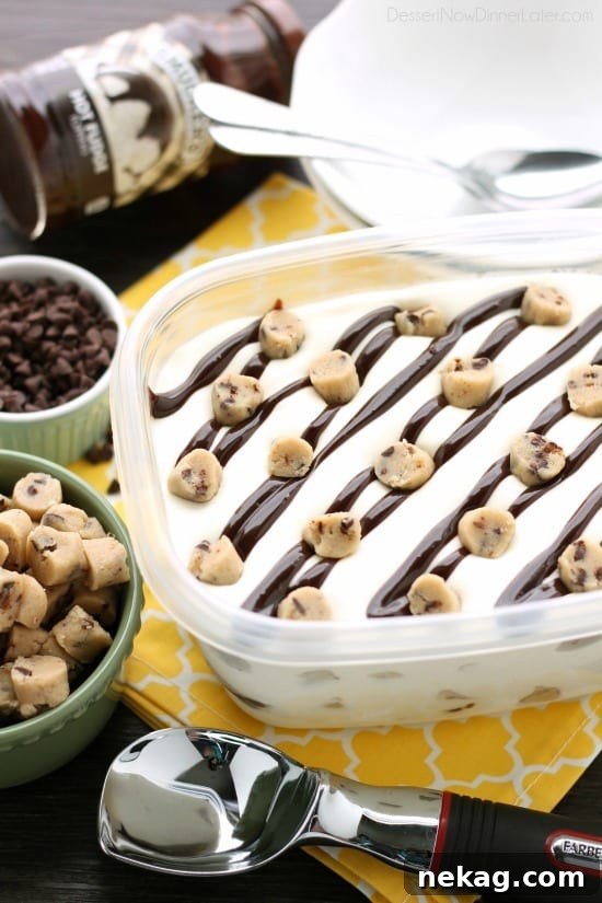 No-Churn Chocolate Chip Cookie Dough Ice Cream (Plus 10 More Recipes) 5 This no churn chocolate chip cookie dough ice cream has generous pieces of eggless cookie dough inside a creamy vanilla ice cream with hot fudge swirls. No ice cream machine needed to make this delicious dessert!