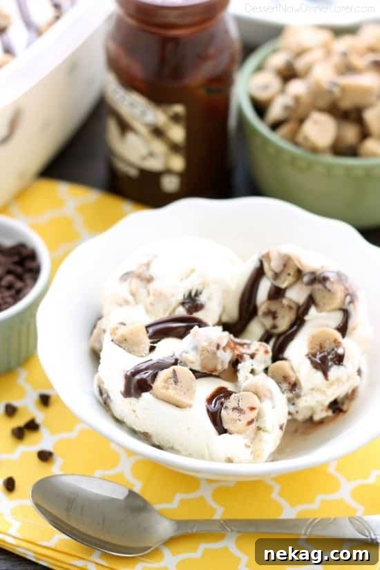 No-Churn Chocolate Chip Cookie Dough Ice Cream (Plus 10 More Recipes) 6 This no churn chocolate chip cookie dough ice cream has generous pieces of eggless cookie dough inside a creamy vanilla ice cream with hot fudge swirls. No ice cream machine needed to make this delicious dessert!