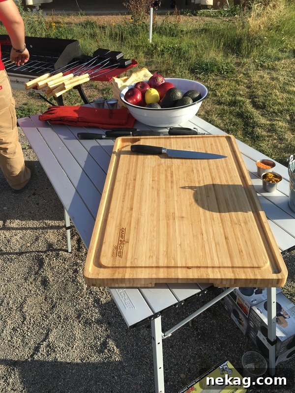 Camp Chef -- Mesa Aluminum Camp Table, Cutting Board, & Knives. #FeedYourOUTside