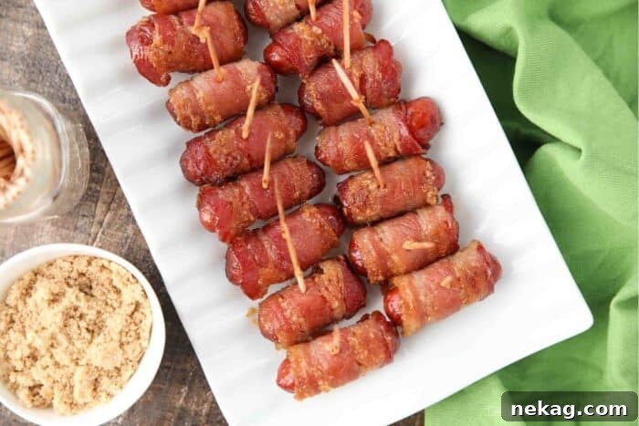 Cocktail wieners with bacon and brown sugar.