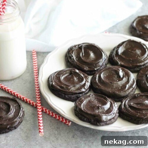 Fudgy dark chocolate sugar cookies are frosted with a creamy chocolate buttercream frosting. Inspired by Swig's Dirtball Cookie, these frosted chocolate sugar cookies are sure to be a new favorite!