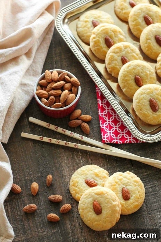 Crispy Chinese Almond Cookies Recipe for Lunar New Year Treats 7 Chinese Almond Cookies are simple, crisp, buttery, and full of almond flavor. Save this recipe for Chinese New Year!
