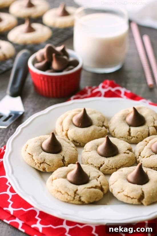 Peanut Butter Blossoms: soft peanut butter cookies with a chocolate center