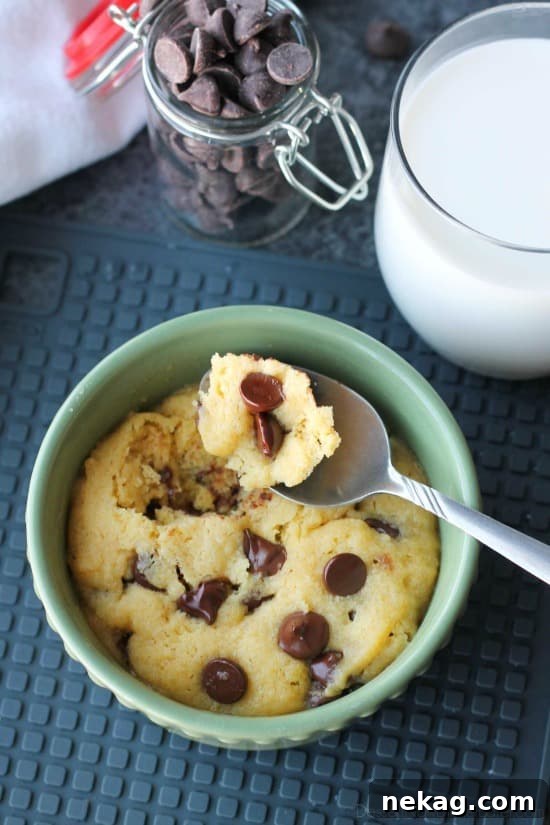 This microwave chocolate chip cookie is the perfect dessert for one! It cooks in only 40-60 seconds for a super quick, sugar fix.