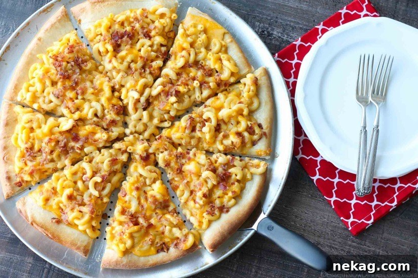 Mac and Cheese Pizza combines two tasty dinners into one incredible meal. It's so easy, the kids can make it! Top it with bacon for extra deliciousness!