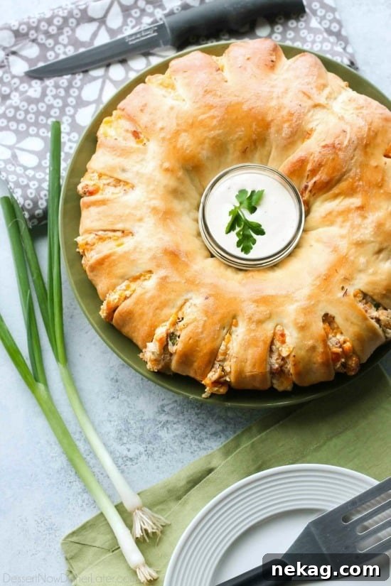 This Bacon Chicken Ranch Sandwich Ring makes a great dinner or party appetizer! It's meaty, cheesy, and full of flavor!