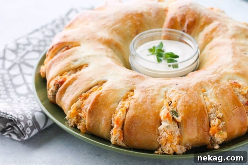 This Bacon Chicken Ranch Sandwich Ring makes a great dinner or party appetizer! It's meaty, cheesy, and full of flavor!