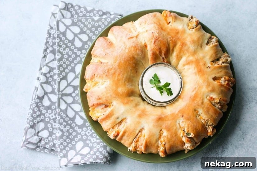 This Bacon Chicken Ranch Sandwich Ring makes a great dinner or party appetizer! It's meaty, cheesy, and full of flavor!