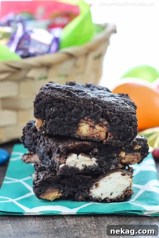 These candy bar brownies are stuffed with Easter candy for a surprise in each bite - just like an Easter egg hunt!
