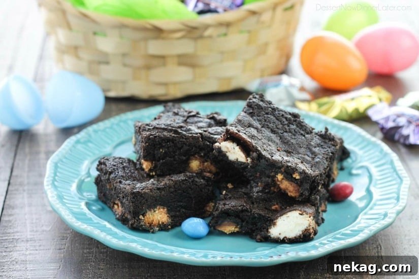 These candy bar brownies are stuffed with Easter candy for a surprise in each bite - just like an Easter egg hunt!