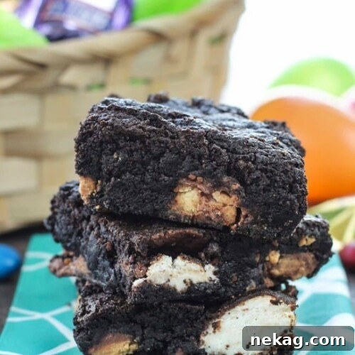 These candy bar brownies are stuffed with Easter candy for a surprise in each bite - just like an Easter egg hunt!