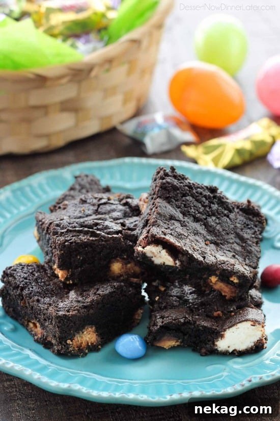 These candy bar brownies are stuffed with Easter candy for a surprise in each bite - just like an Easter egg hunt!