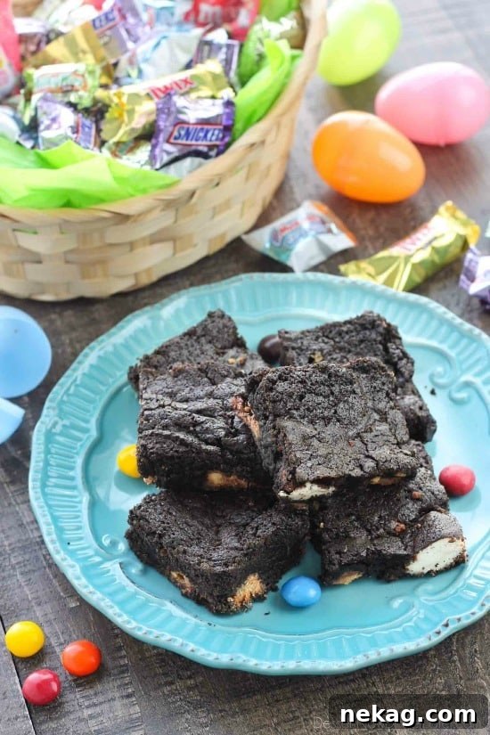 These candy bar brownies are stuffed with Easter candy for a surprise in each bite - just like an Easter egg hunt!