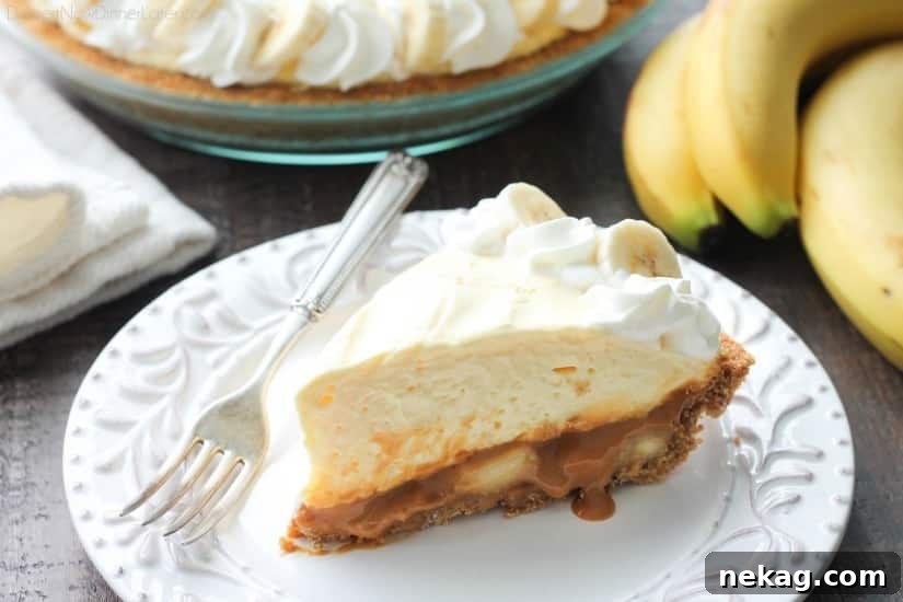 Caramel Banana Cream Pie Recipe with Buttery Crust and Whipped Topping 6 Close-up of Caramel Banana Cream Pie