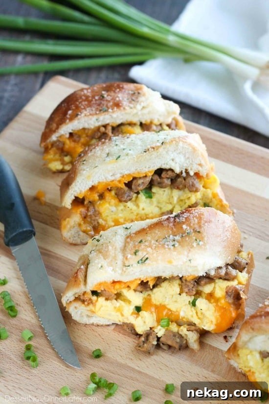Breakfast-Stuffed French Bread: Savory Morning Sandwich Recipe 4 Close up of stuffed French bread