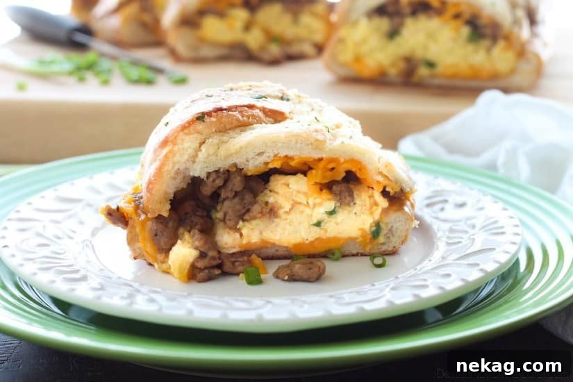 Breakfast-Stuffed French Bread: Savory Morning Sandwich Recipe 5 Freshly baked French loaf ready to be filled