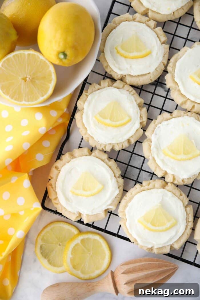 Top view of frosted lemon sugar cookies.