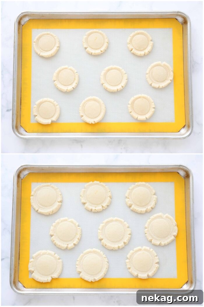 Before and after baking lemon sugar cookies.