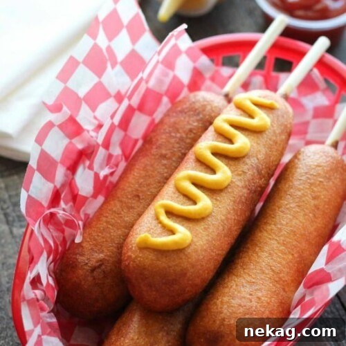 These homemade corn dogs are lightly sweet, crisp, and hand-dipped just like the ones at Corn Dog Castle in California Adventure, Disneyland. They freeze well too!