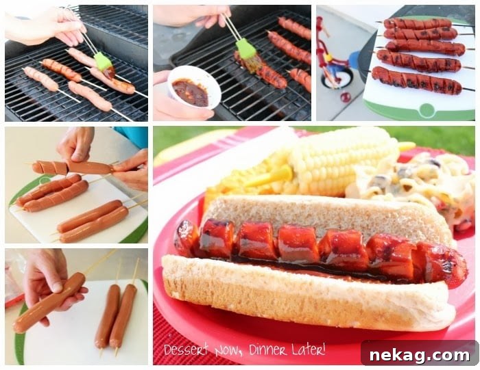 Spiraled hot dog on skewer