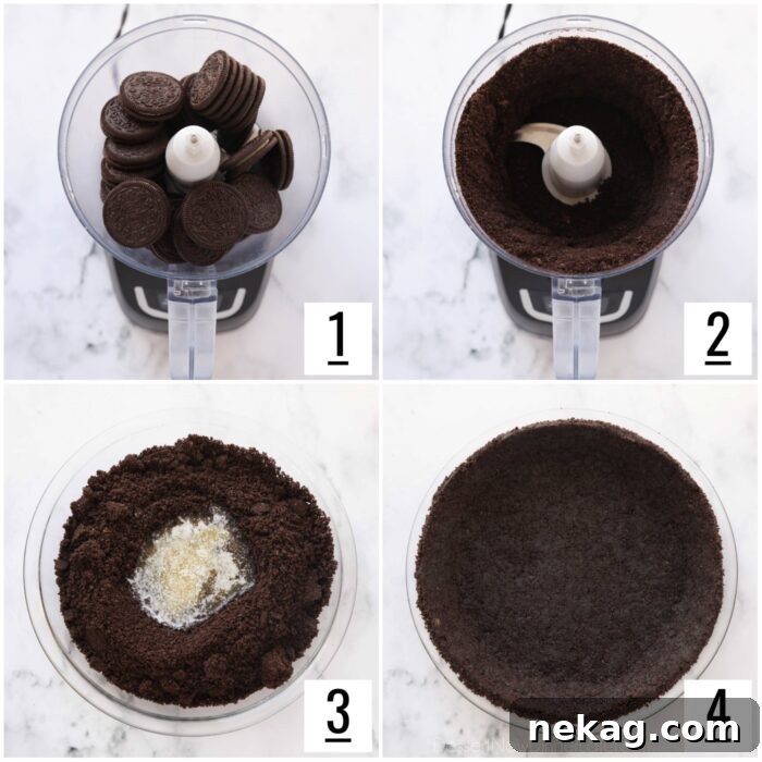 Steps to make Oreo pie crust.