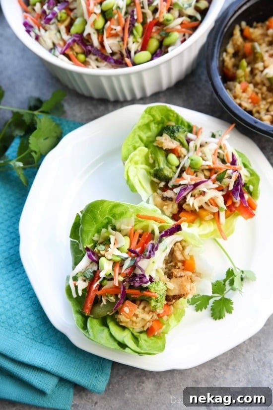 Whip up these Teriyaki Chicken Lettuce Wraps with Asian Slaw in no time for an easy family dinner with insanely tasty flavors!