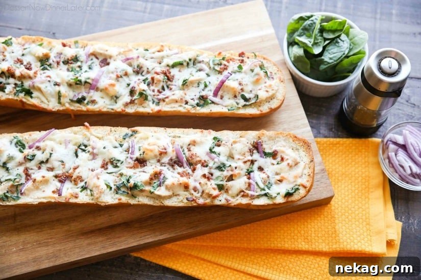 Chicken Alfredo Garlic Bread Pizza is a quick and easy dinner with loads of flavor! Pick up a loaf of French bread and make this tonight!